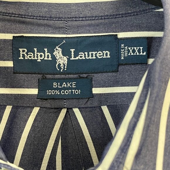 Ralph Lauren Mens XXL Blake Navy & White Striped Button-Up Shirt 100% Cotton - Picture 6 of 13